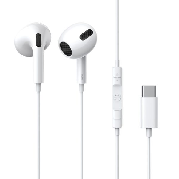 Austiņas uz kabeļa ar USB-C encok C17 balto mikrofonu