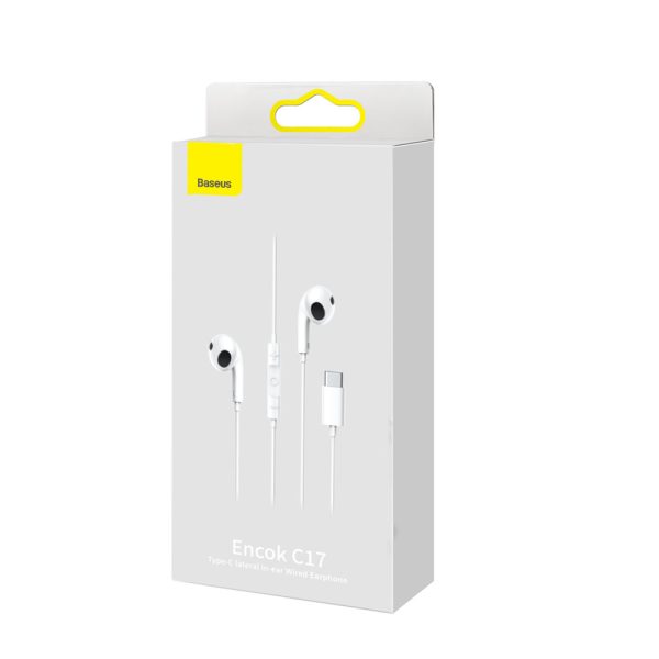Austiņas uz kabeļa ar USB-C encok C17 balto mikrofonu