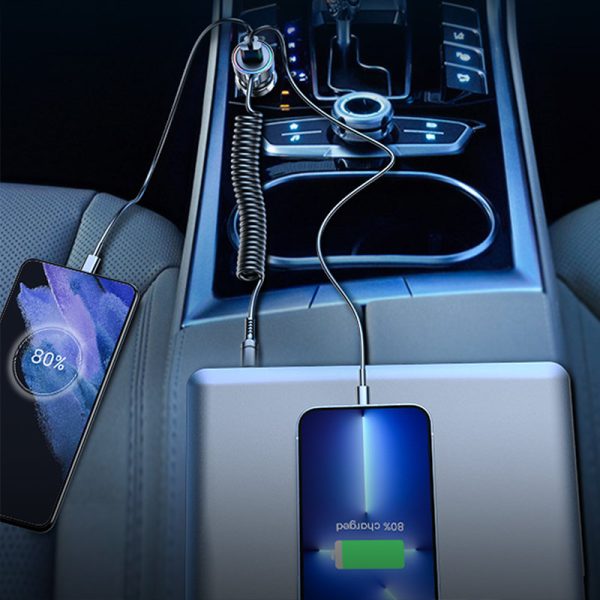 Ātrs 3in1 automašīnas lādētājs ar USB-C 1,5M 55W USB-C kabeli