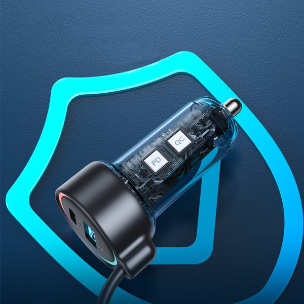 Ātrs 3in1 automašīnas lādētājs ar USB-C 1,5M 55W USB-C kabeli