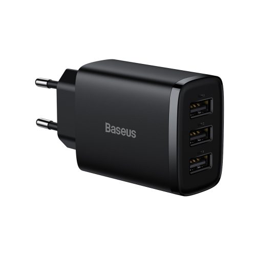 Kompakts 3x USB 17W melnais lādētājs
