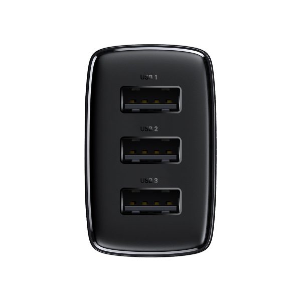Kompakts 3x USB 17W melnais lādētājs