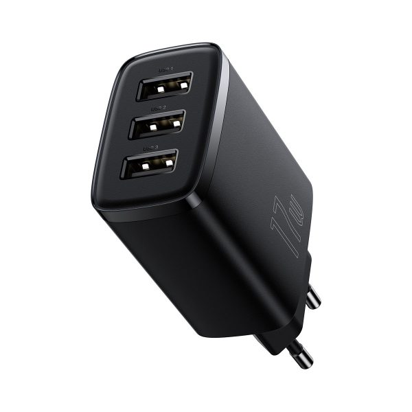 Kompakts 3x USB 17W melnais lādētājs
