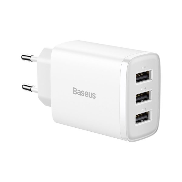 Kompakts 3x USB 17W baltais lādētājs