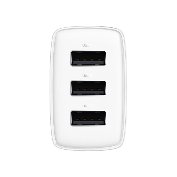 Kompakts 3x USB 17W baltais lādētājs