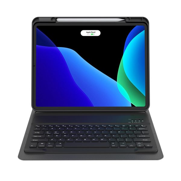 Lieta ar tastatūru iPad Pro 12.9 '' 2018-2021 spožuma melnā krāsā Lieta ar tastatūru iPad Pro 12.9 '' 2018-2021 spožuma melnā krāsā