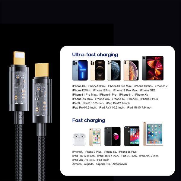 Kabeļa vads iPhone USB -C - Lightning Pd 20W 1,2m melns