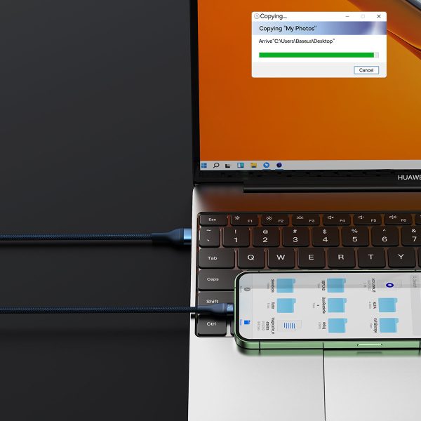 3in1 kabelis ātram USB-A USB-C microUSB zibens 66W 480MB/s 1,2m zilā krāsā