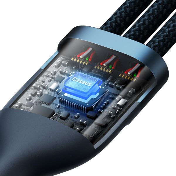 3in1 kabelis ātram USB-A USB-C microUSB zibens 66W 480MB/s 1,2m zilā krāsā
