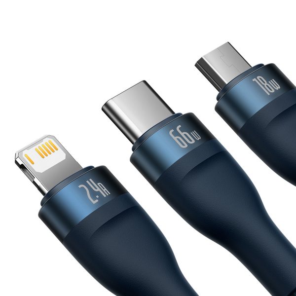 3in1 kabelis ātram USB-A USB-C microUSB zibens 66W 480MB/s 1,2m zilā krāsā