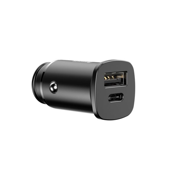 Inteliģenta automašīnas lādētājs ar 2 USB un USB-C QC PD melnajiem ostām