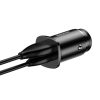 Inteliģenta automašīnas lādētājs ar 2 USB un USB-C QC PD melnajiem ostām