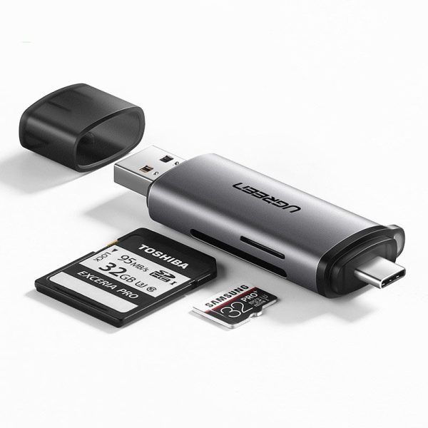Universal SD karšu lasītāja mikro SD uz USB 3.0 un USB-C 3.0 pelēkā krāsā