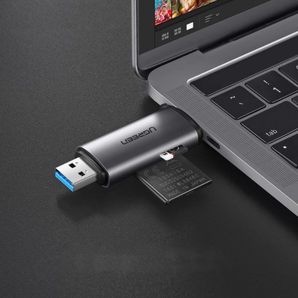 Universal SD karšu lasītāja mikro SD uz USB 3.0 un USB-C 3.0 pelēkā krāsā