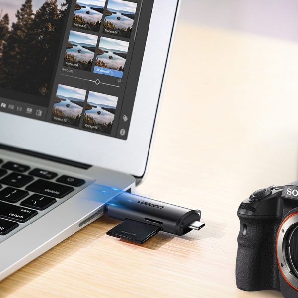 Universal SD karšu lasītāja mikro SD uz USB 3.0 un USB-C 3.0 pelēkā krāsā