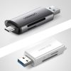 Universal SD karšu lasītāja mikro SD uz USB 3.0 un USB-C 3.0 pelēkā krāsā