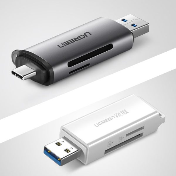 Universal SD karšu lasītāja mikro SD uz USB 3.0 un USB-C 3.0 pelēkā krāsā