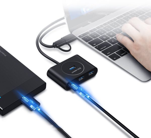 Hub Port Hub atlaide 4x USB 3,2 kabelis 0,5 m melns
