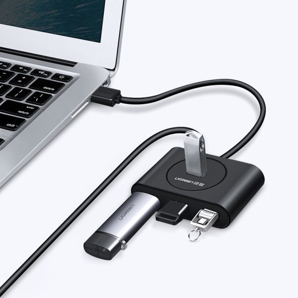 Hub Port Hub atlaide 4x USB 3,2 kabelis 0,5 m melns