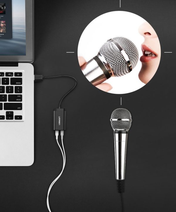 Ārējās skaņas kartes mūzikas adapteris USB - 3,5 mm mini domkrata kabelis 15cm melns