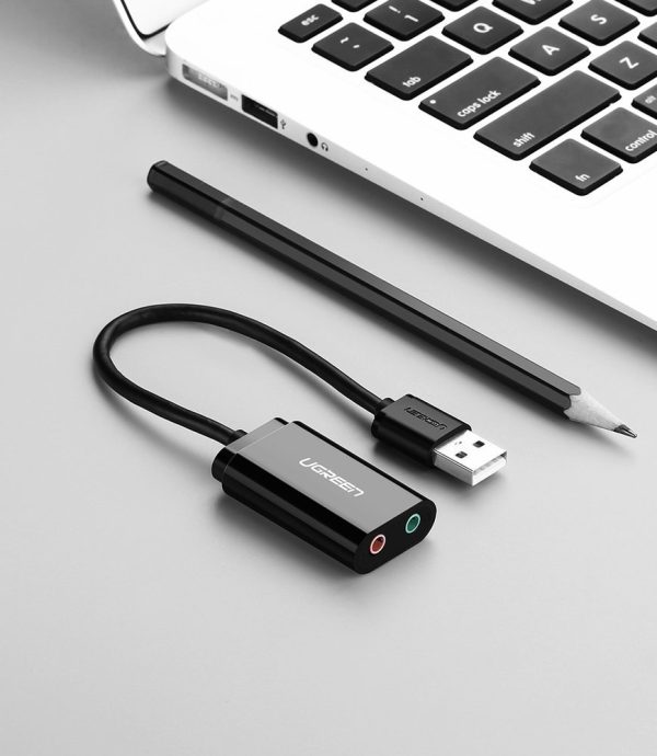 Ārējās skaņas kartes mūzikas adapteris USB - 3,5 mm mini domkrata kabelis 15cm melns