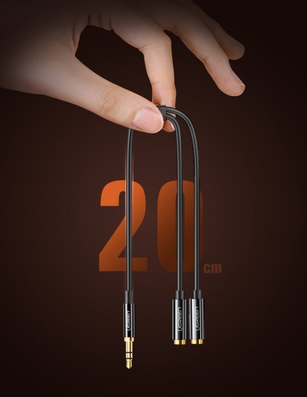 Austiņu kabeļa izplatītājs 2X AUX 3,5 mm mini ligzda 25 cm melns