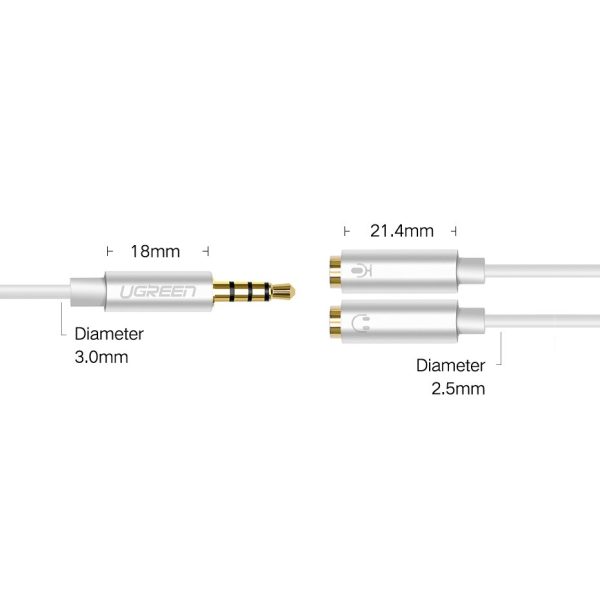 Austiņas 3,5 mm mini ligzda Aux + stereo mikrofona 20cm sudrabs