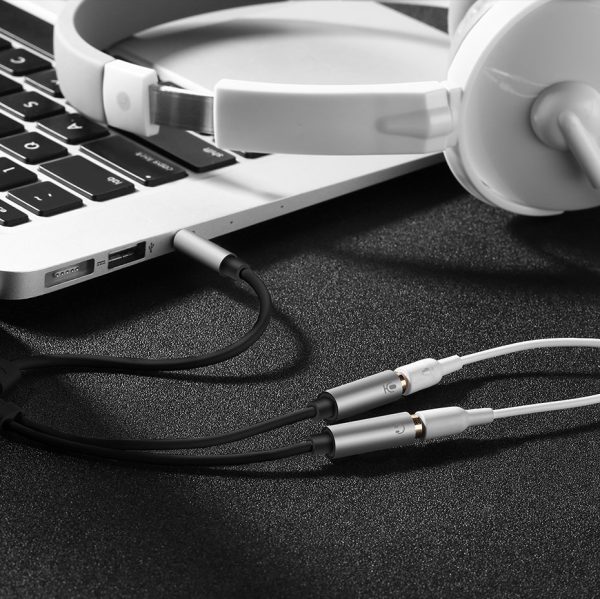 Austiņas 3,5 mm mini ligzda Aux + stereo mikrofona 20cm sudrabs