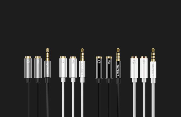 Austiņas 3,5 mm mini ligzda Aux + stereo mikrofona 20cm sudrabs