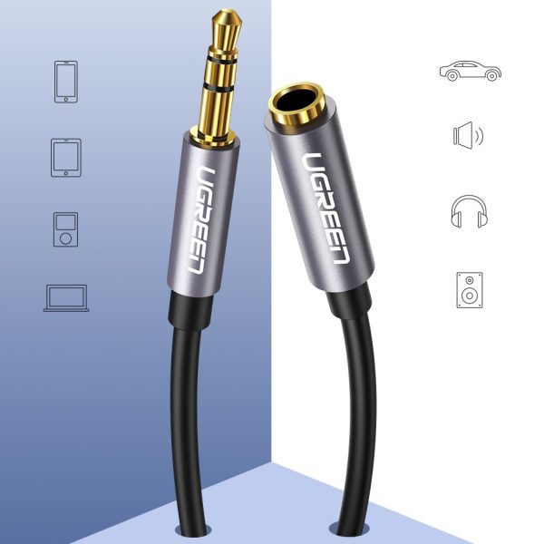 Kabeļa kabeļa pagarinātājs AUX 3,5 mm mini ligzdai 1m sudraba austiņas