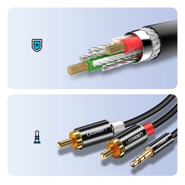 Kabeļa audio kabelis 3,5 mm mini ligzda - 2rca 3m melns