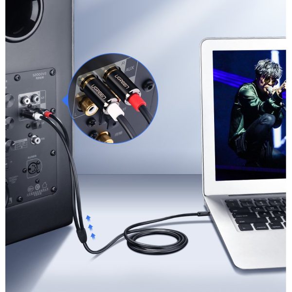 Kabeļa audio kabelis 3,5 mm mini ligzda - 2rca 3m melns