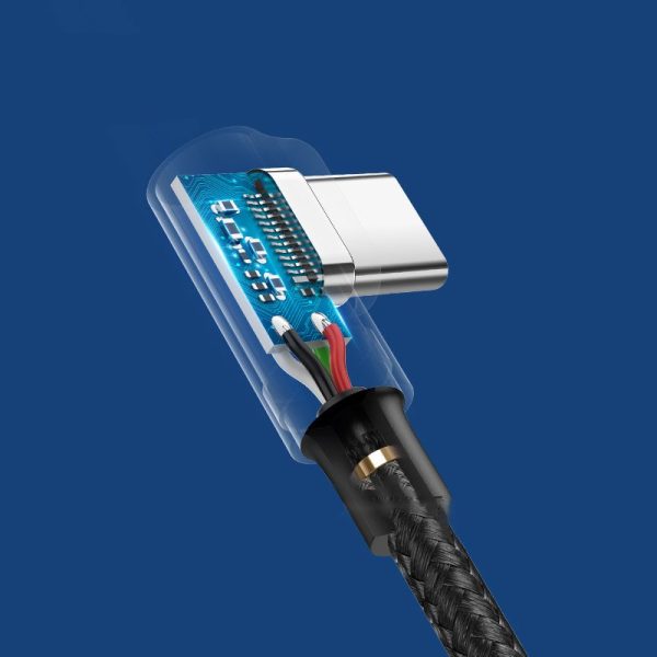 Leņķa kabelis USB pītā - USB -C ātrais lādiņš 3,0 2m pelēks kabelis