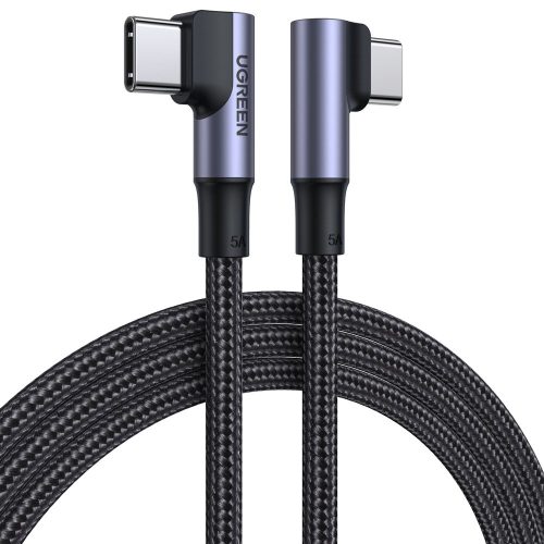 Leņķa kabelis USB-C ātrajā lādiņā PD 100W 2M melnais pīts kabelis