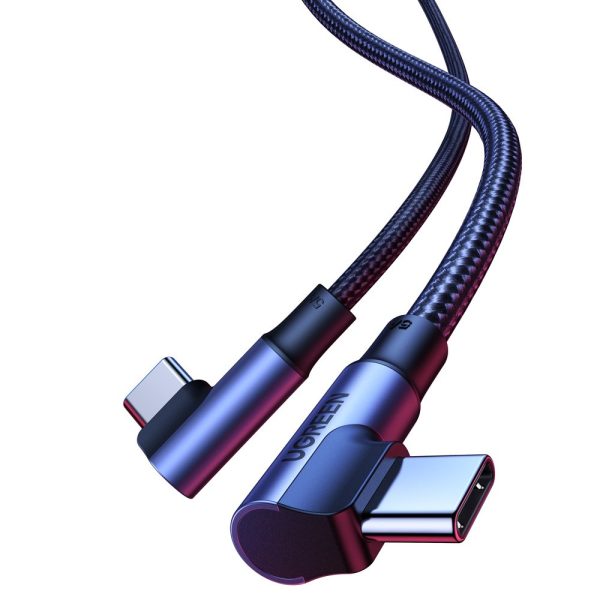 Leņķa kabelis USB-C ātrajā lādiņā PD 100W 2M melnais pīts kabelis