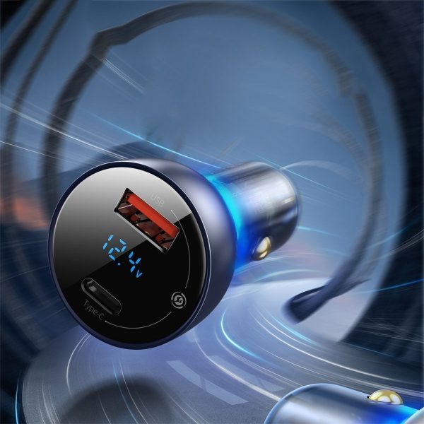 USB USB automašīnas lādētājs -C 65W 5A SCP QC PD LCD ekrāns + USB -C GREY
