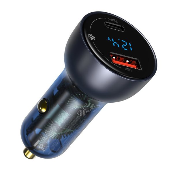 USB USB automašīnas lādētājs -C 65W 5A SCP QC PD LCD ekrāns + USB -C GREY