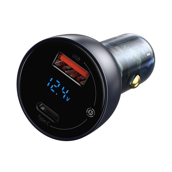 USB USB automašīnas lādētājs -C 65W 5A SCP QC PD LCD ekrāns + USB -C GREY