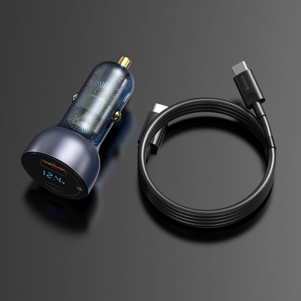 USB USB automašīnas lādētājs -C 65W 5A SCP QC PD LCD ekrāns + USB -C GREY