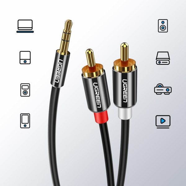 Kabeļa audio kabelis 3,5 mm mini ligzda - 2rca 2m melns