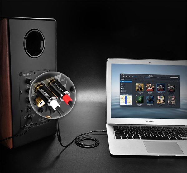 Kabeļa audio kabelis 3,5 mm mini ligzda - 2rca 2m melns