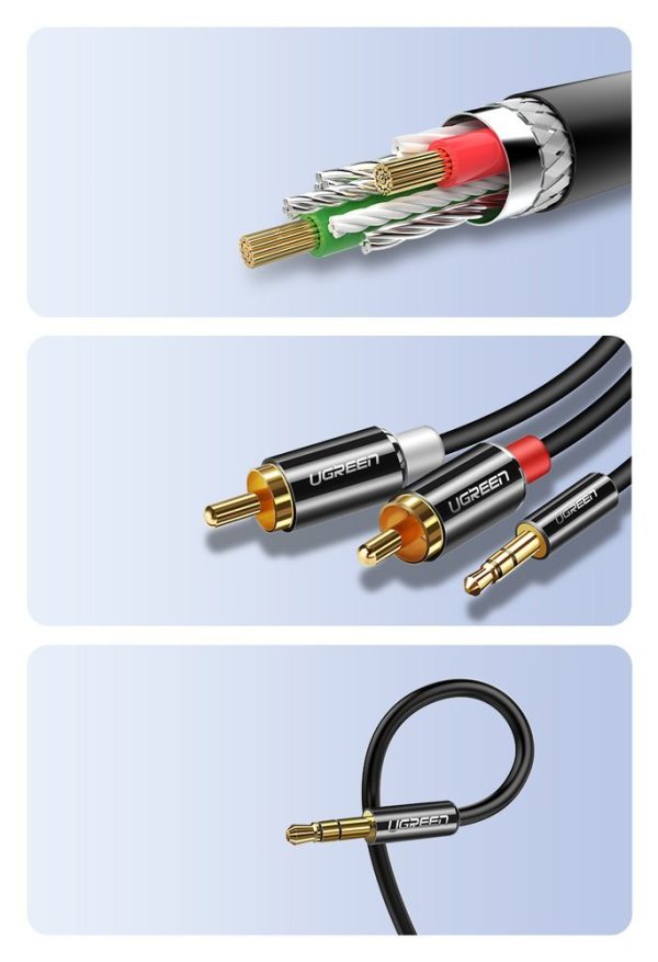 Kabeļa audio kabelis 3,5 mm mini ligzda - 2rca 2m melns