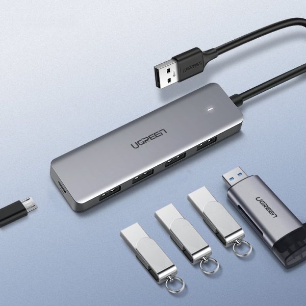 Hub Hub izplatītājs USB - 4x USB 3.2 ar Micro USB pelēkās barošanas porta portu
