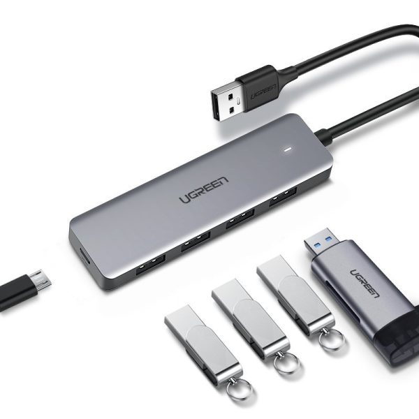 Hub Hub izplatītājs USB - 4x USB 3.2 ar Micro USB pelēkās barošanas porta portu