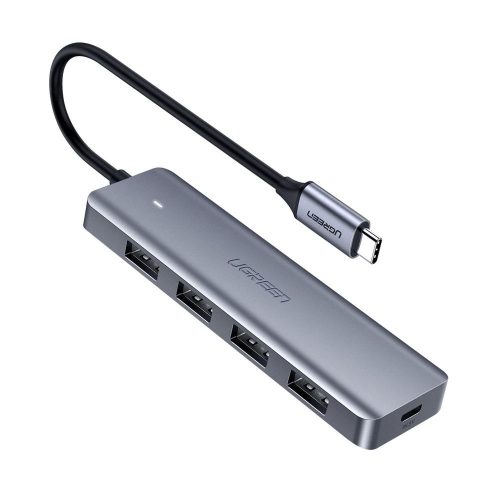 HUB USB-C rajons-4X USB 3.2 ar USB-C pelēkās barošanas ostu