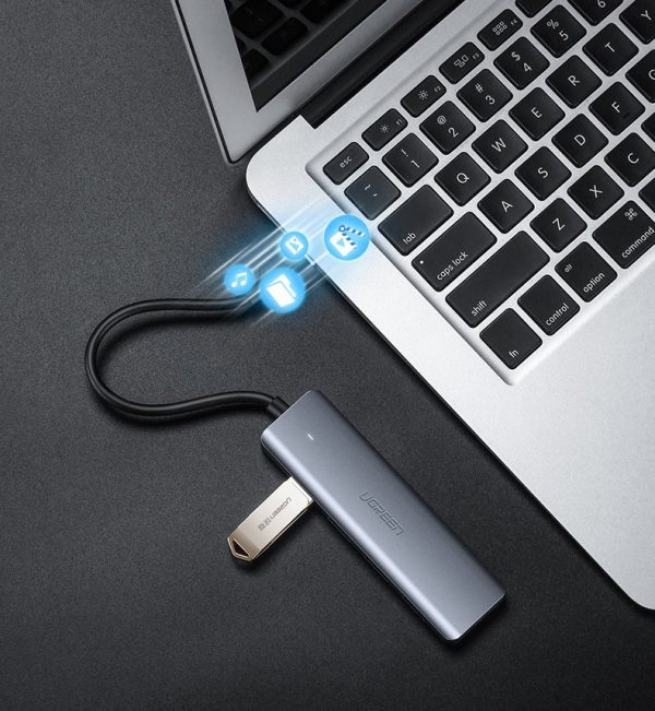 HUB USB-C rajons-4X USB 3.2 ar USB-C pelēkās barošanas ostu