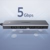 HUB USB-C rajons-4X USB 3.2 ar USB-C pelēkās barošanas ostu