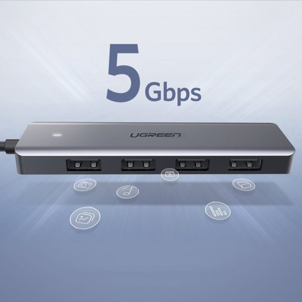 HUB USB-C rajons-4X USB 3.2 ar USB-C pelēkās barošanas ostu
