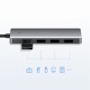 HUB USB-C rajons-4X USB 3.2 ar USB-C pelēkās barošanas ostu