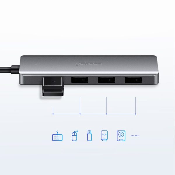 HUB USB-C rajons-4X USB 3.2 ar USB-C pelēkās barošanas ostu